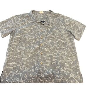 Barefoot In‎ Paradise Mens XL Blue Fish Print Short Sleeve Button Up Camp Shirt